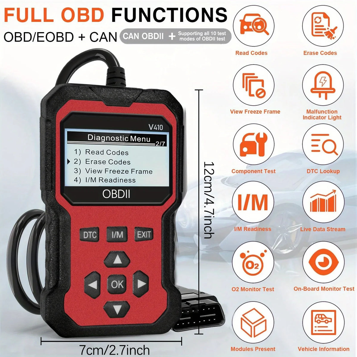 OBD2 Automotive Scanner Diagnostic Tool Engine Fault Recognizer for Vehicles Since 1996