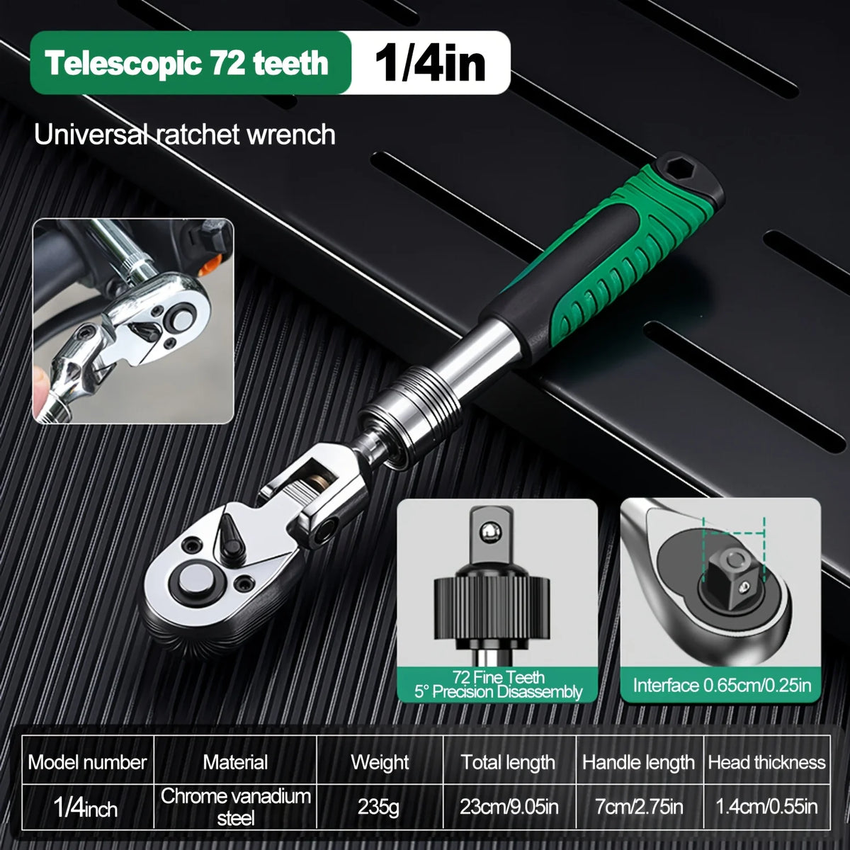 72-Tooth Ratchet Wrench Set Chrome Vanadium Steel Two-Way with Quick Socket