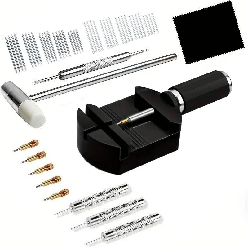 52pcs/set Deluxe Professional Watch Repair Tool Kit, Including Lug Presses, Hammers, Spring Bars, Chain Saws, and Strap Links