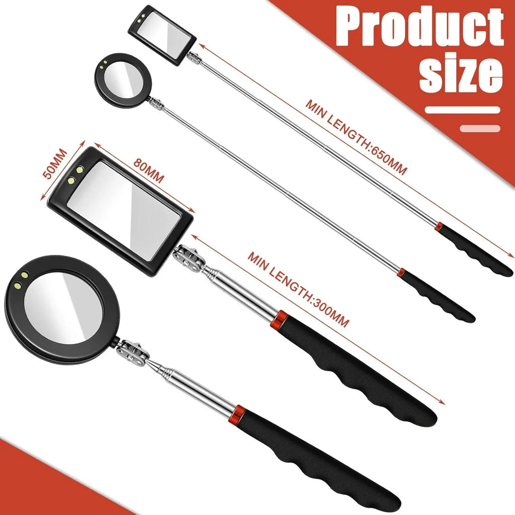 Car 360° Inspection Mirror LED Light Telescopic Inspection Mirror for Check The Condition of Vehicle Automotive Repairs Tools