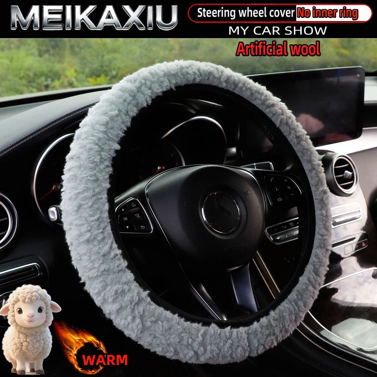 Plush Winter Steering Wheel Cover, 14.5-15 Inch, No Inner Ring