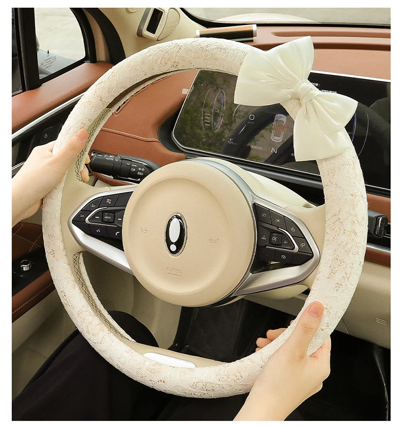 Bow and Lace Steering Wheel Cover, Round or D-Shape