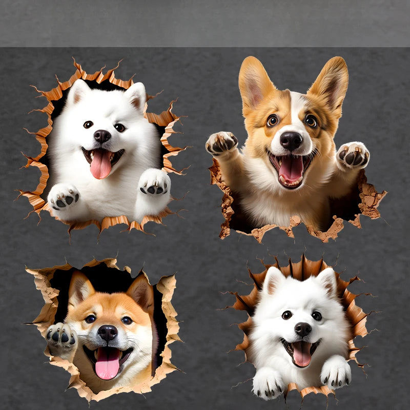 3D Dog Car Sticker, Waterproof Window and Bumper Scratch Cover Decal