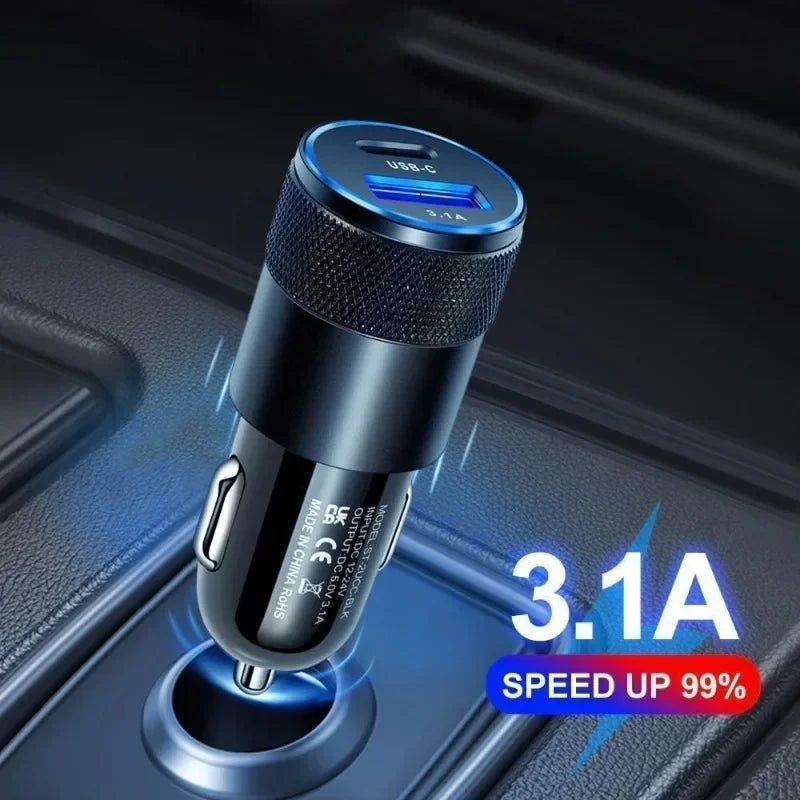 Dual-Port USB C PD Car Charger Adapter, 3.1A