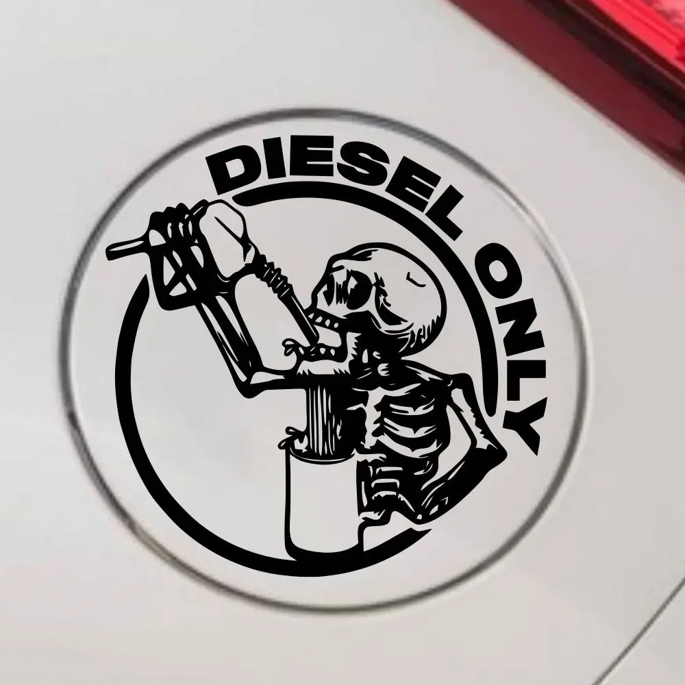 Diesel Only Skull Fuel Cap Sticker, Waterproof Vinyl Decal