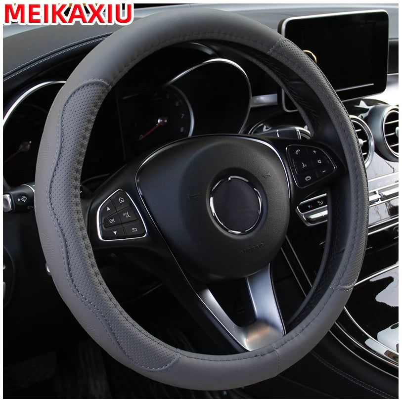 38 cm Embossed PU Leather Steering Wheel Cover with Inner Ring