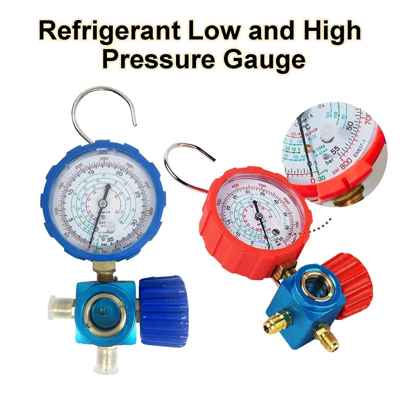 Refrigerants Manifold Gauge 500psi/800psi A/C Diagnostic Refrigerant Charging Tool for R22/R410A/R134A/R404A with Visual Mirror
