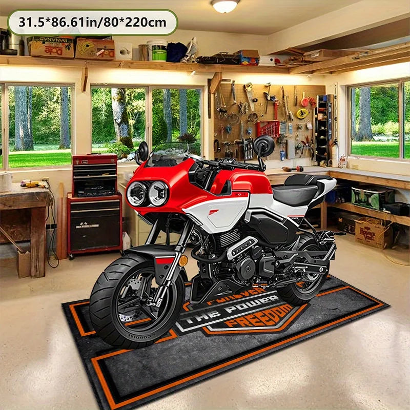 Motorcycle Garage Floor Mat, Non-Slip Wear-Resistant Racing Display Carpet for Indoor and Outdoor Floor Protection