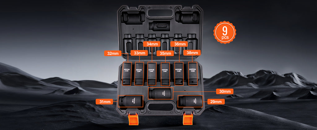 1/2in Drive Deep Impact Socket Set, 9-Piece Metric 29-38mm